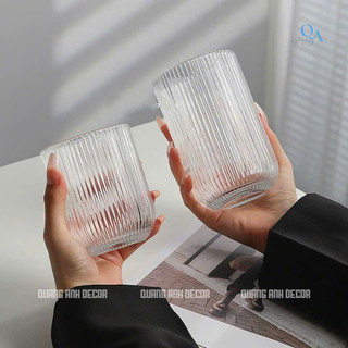 SET 6 Ly Thủy Tinh ĐÁY BẦU VÂN SỌC Phong Cách Hiện Đại | Cốc Uống Nước, Sinh Tố, Soda - DECOR, CAFE