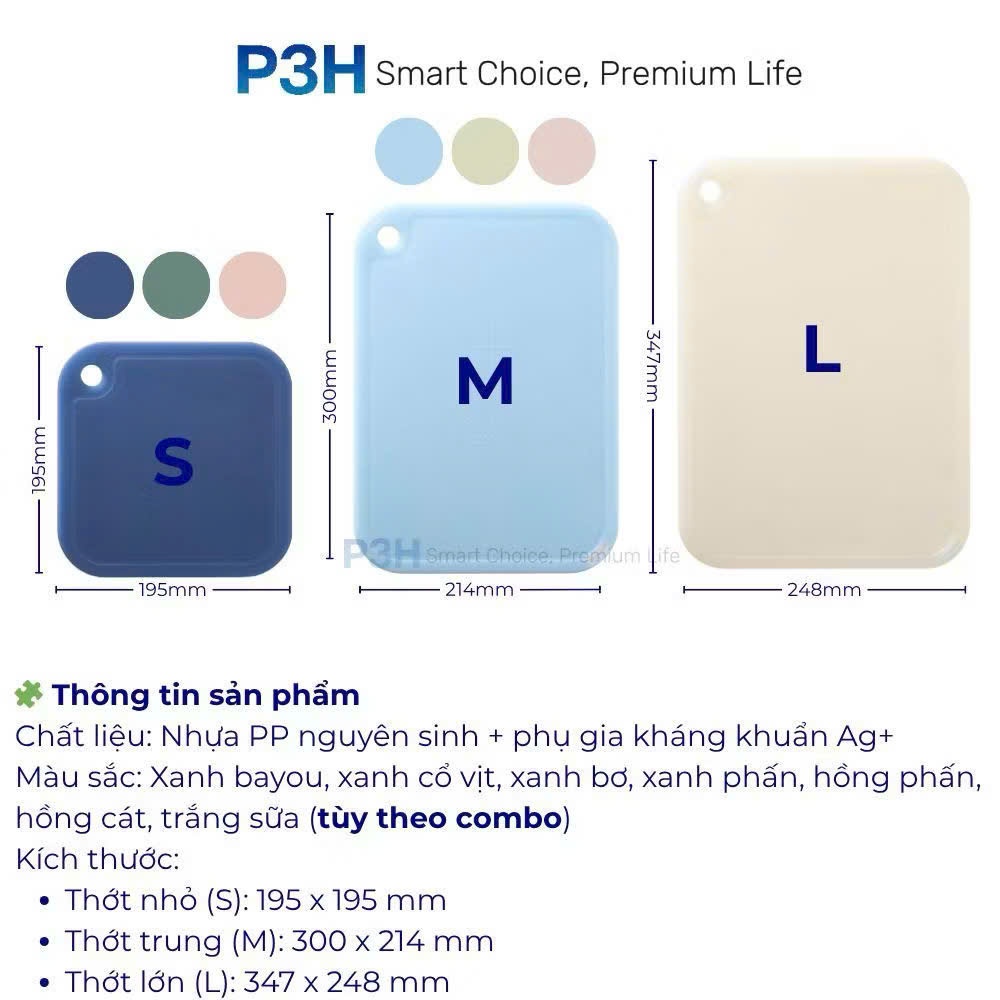 Bộ 2, bộ 3 thớt nhựa 2 mặt Yoko INOCHI kháng khuẩn, nhựa PP an toàn