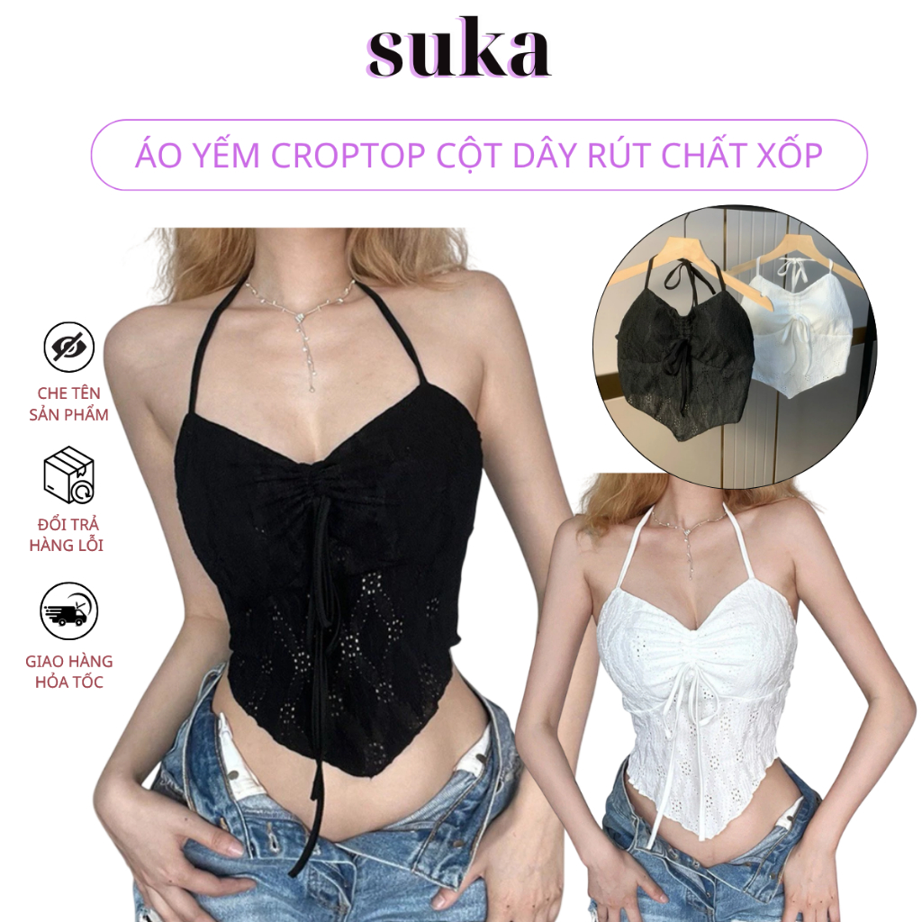 Áo Bra Ren 2 Dây Buộc Vạt Nhọn Kèm Mút Đệm Thắt Nơ Trước Ngực Sexy 9064