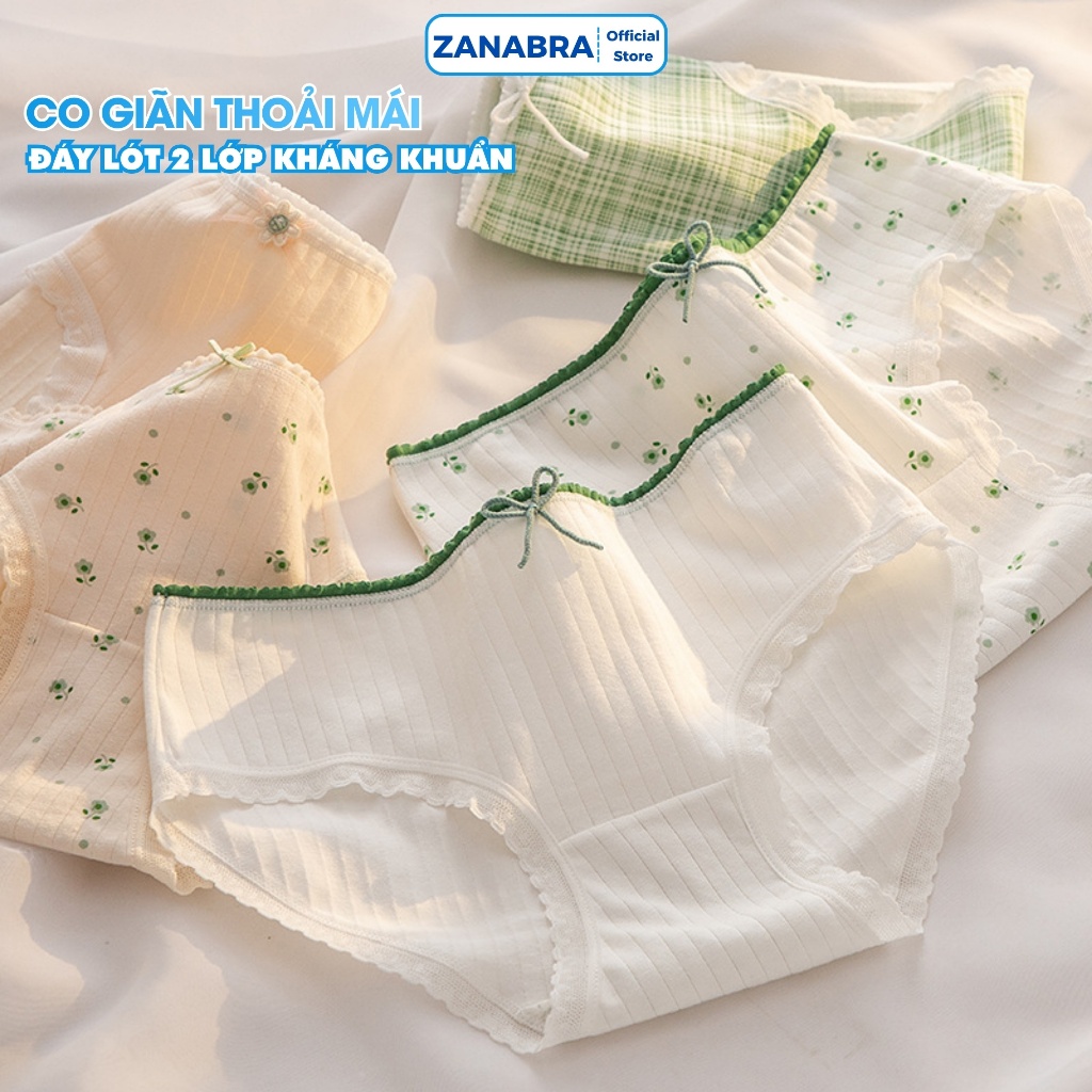 Quần Lót Nữ Cotton Họa Tiết Hoa Nhí Xinh Xắn, Quần Lót Cotton Viền Ren Đáy May 2 Lớp ZANABRA L311