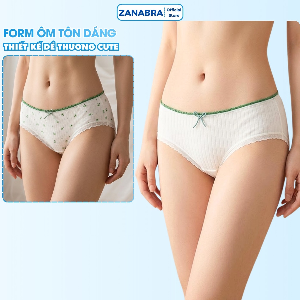 Quần Lót Nữ Cotton Họa Tiết Hoa Nhí Xinh Xắn, Quần Lót Cotton Viền Ren Đáy May 2 Lớp ZANABRA L311