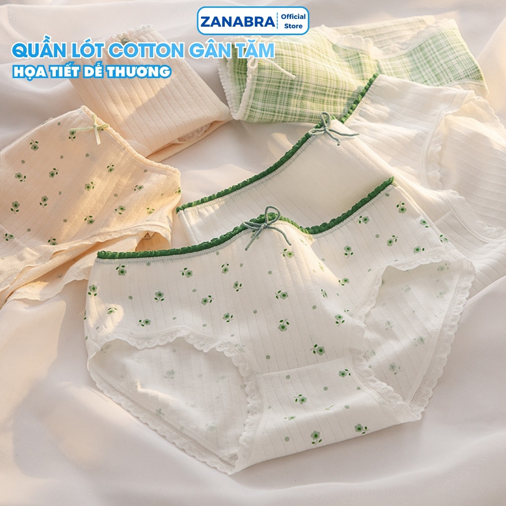 Quần Lót Nữ Cotton Họa Tiết Hoa Nhí Xinh Xắn, Quần Lót Cotton Viền Ren Đáy May 2 Lớp ZANABRA L311