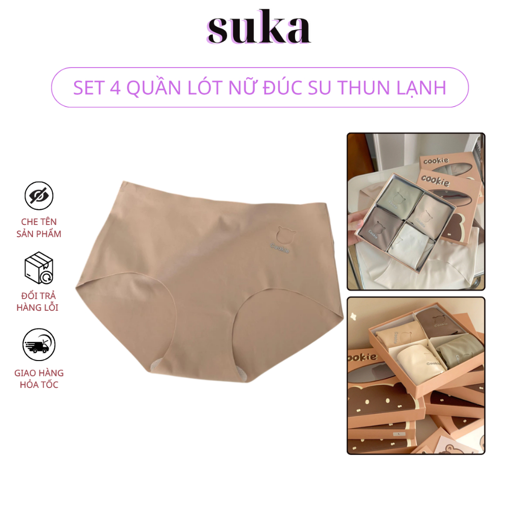 Set 4 Quần Lót Nữ Đúc Su Thun Lạnh, Quần Lót Nữ Không Đường May Thoáng Mát 9221