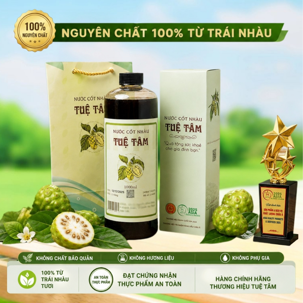 Nước cốt nhàu Tuệ Tâm nguyên chất 100% – hỗ trợ tiêu hóa, tăng đề kháng – chai 1000ml