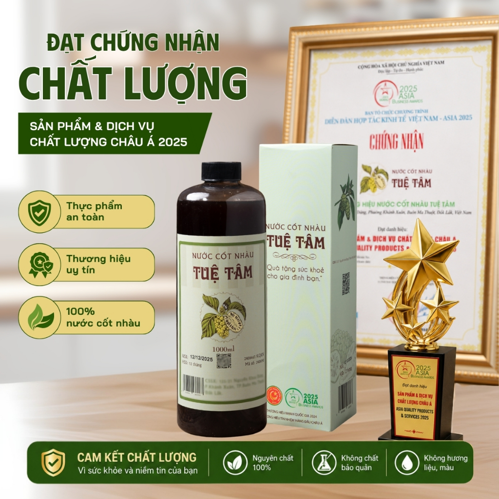 Nước cốt nhàu Tuệ Tâm nguyên chất 100% – hỗ trợ tiêu hóa, tăng đề kháng – chai 1000ml