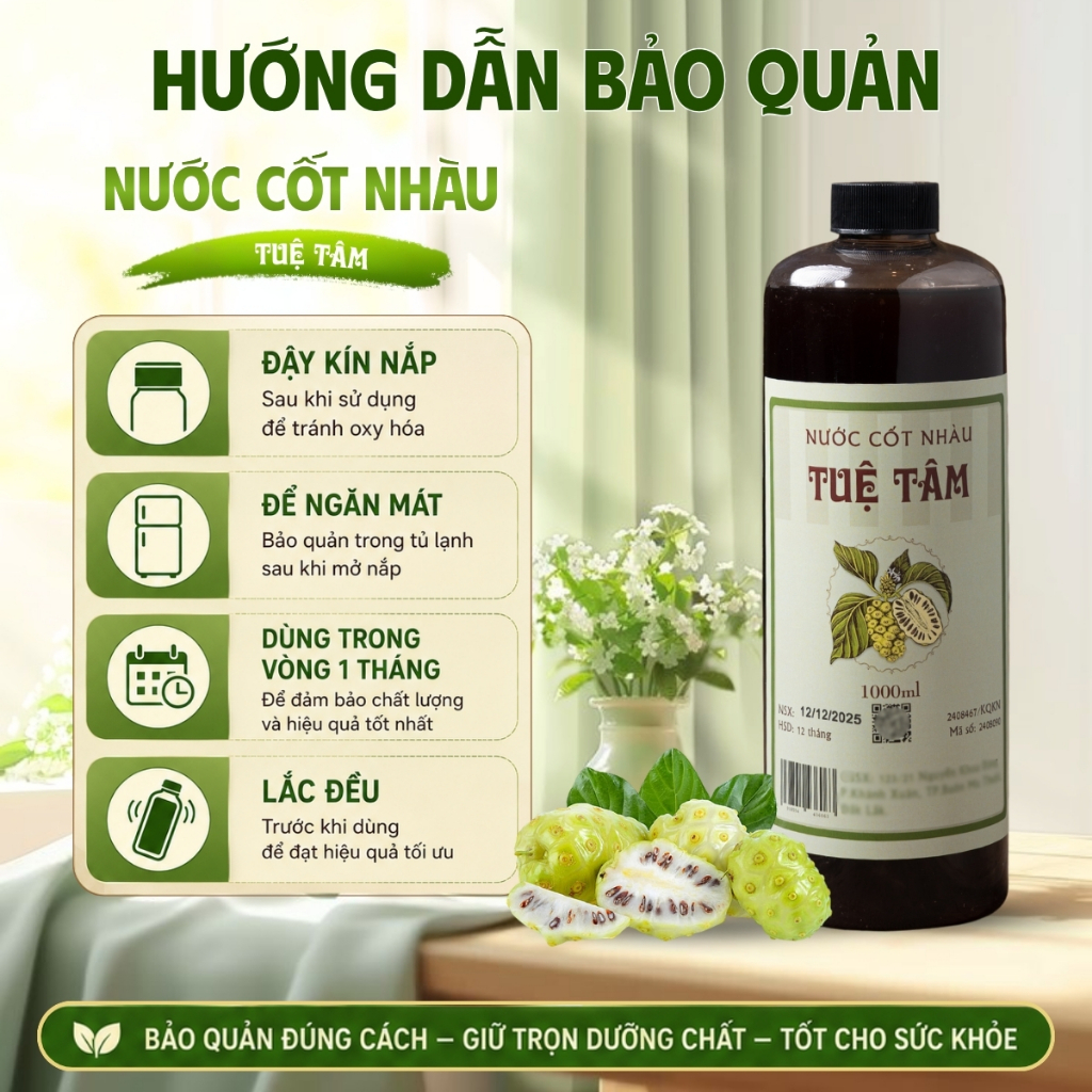 Nước cốt nhàu Tuệ Tâm nguyên chất 100% – hỗ trợ tiêu hóa, tăng đề kháng – chai 1000ml