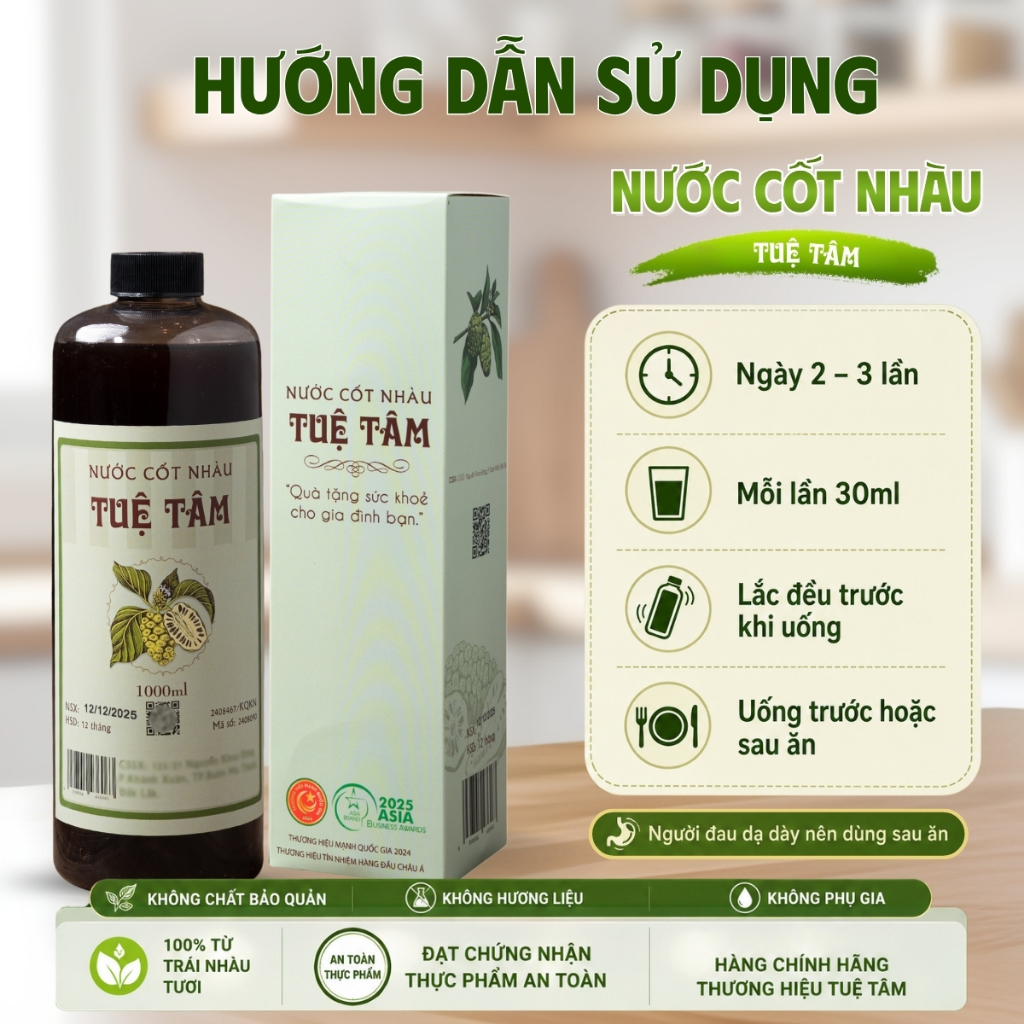 Nước cốt nhàu Tuệ Tâm nguyên chất 100% – hỗ trợ tiêu hóa, tăng đề kháng – chai 1000ml