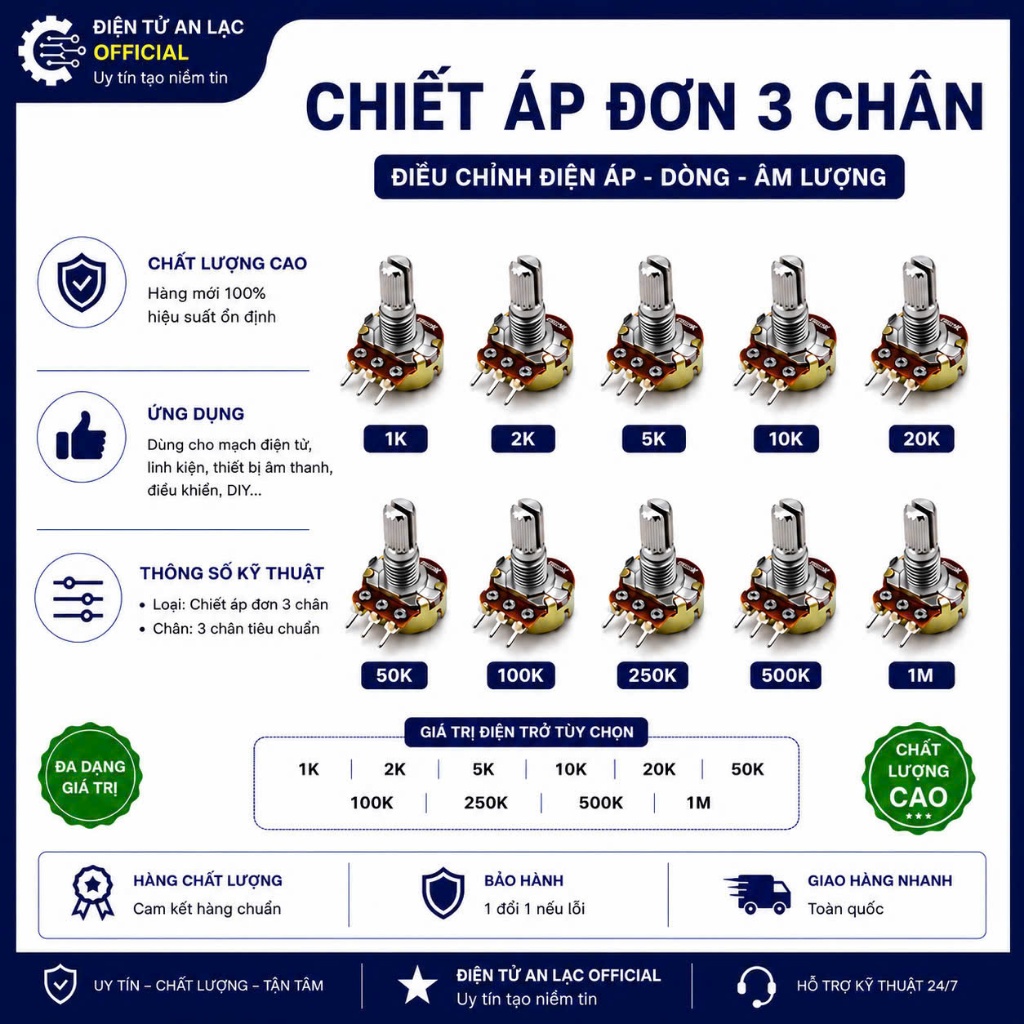 Chiết áp đơn WH148 B1K 2K 5K 10K 20K 50K 100K 250K 500K 1M Chiết áp điều chỉnh volume