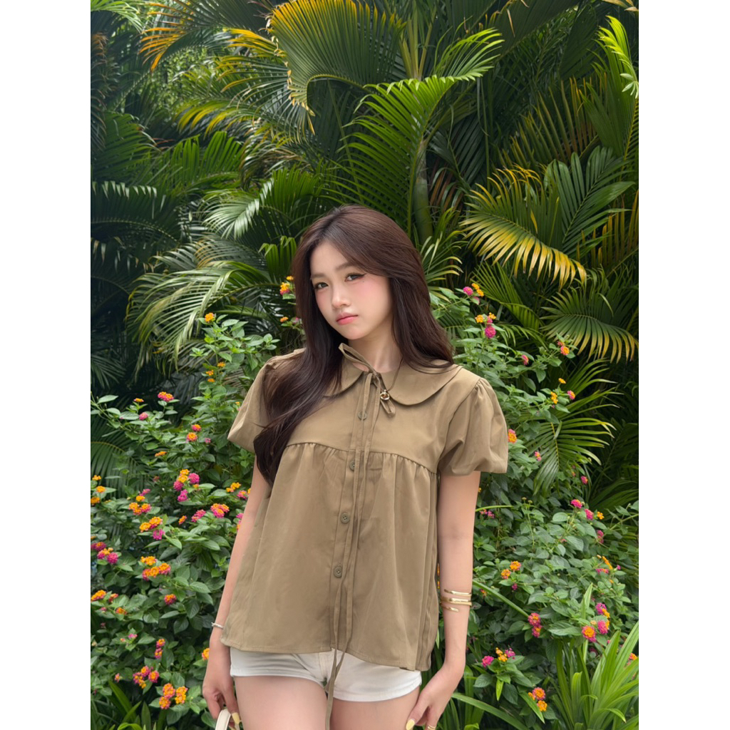 [LABSION] Áo Nơ Dây Dáng Baby Doll Chất Vải Kaki mềm -HÀNG MAY KỸ
