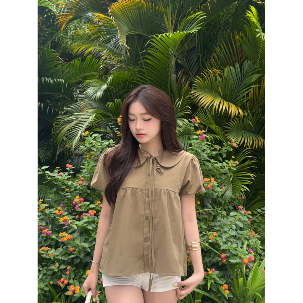 [LABSION] Áo Nơ Dây Dáng Baby Doll Chất Vải Kaki mềm -HÀNG MAY KỸ