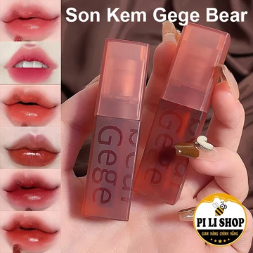 Son Kem Lì Gege Bear Mịn Môi Lâu Trôi 6 Màu, Son Tint Nhung Chất Kem Mềm Mượt Dễ Tán Màu Tự Nhiên