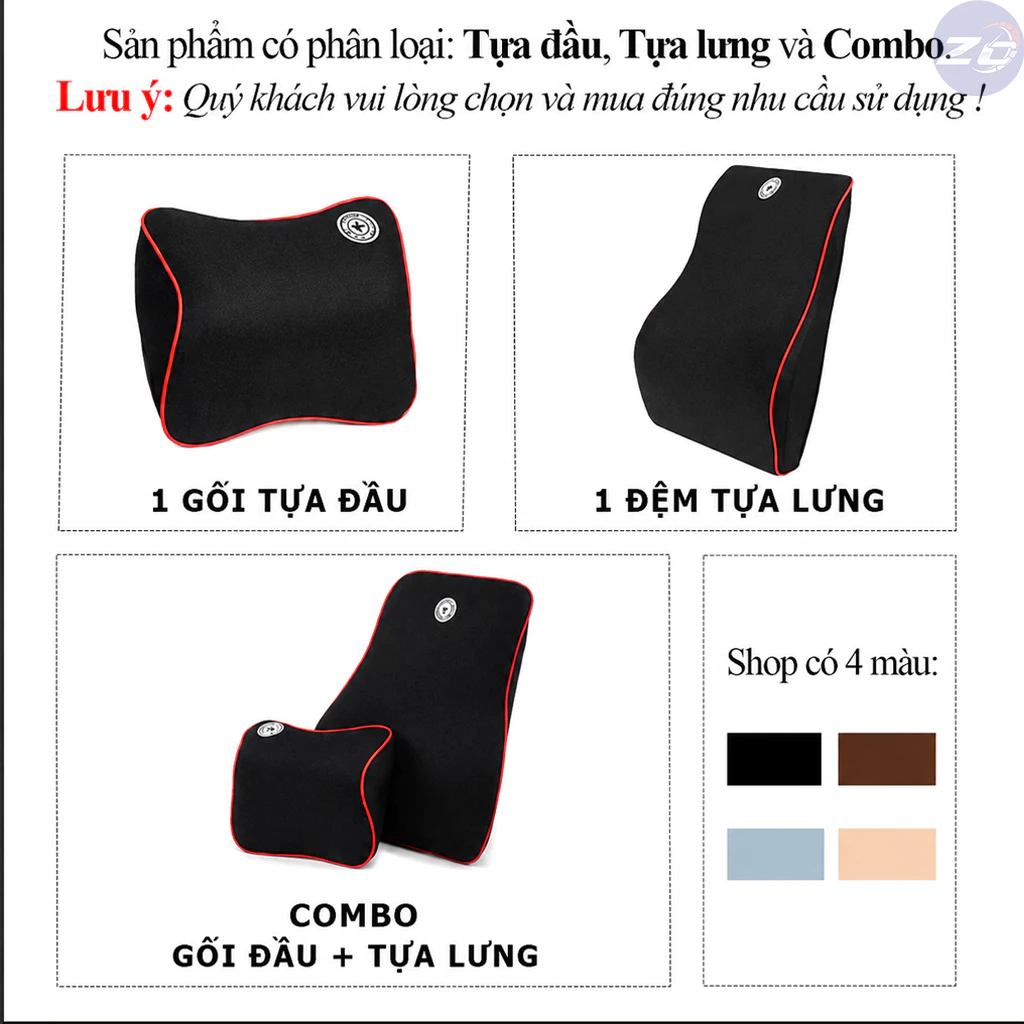 Gối tựa đầu và kê tựa lưng ghế ô tô cao su non nỉ cao cấp chống đau khi đi lái oto xe hơi gối tựa lư
