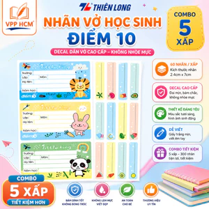 Combo 5 Xấp 60 Nhãn Vở Học Sinh Thiên Long Điểm 10 TP-NBL005 – Nhãn Dán Decal Dai Mịn Không Nhòe Mực