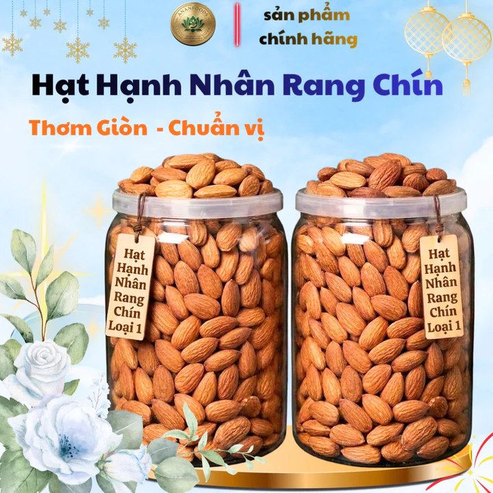 Hạt hạnh nhân rang chín ăn liền không chất bảo quản hạt loại 1 to đều túi 100g 250g 500g giá sỉ