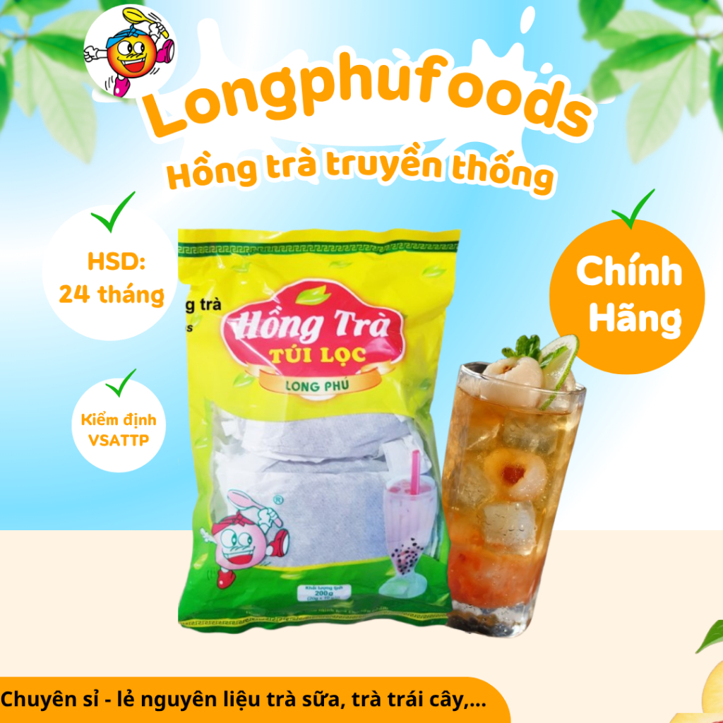 [COMBO 5 GÓI] Hồng Trà Truyền Thống Long Phú 200gr - Chuyên Pha Trà Đào, Trà Tắc, Trà Truyền Thống