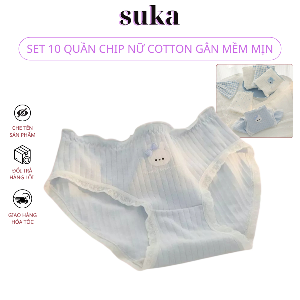 Combo 10 Quần Lót Cotton Nữ In Hình Thỏ Nơ – Mềm Mại Q25