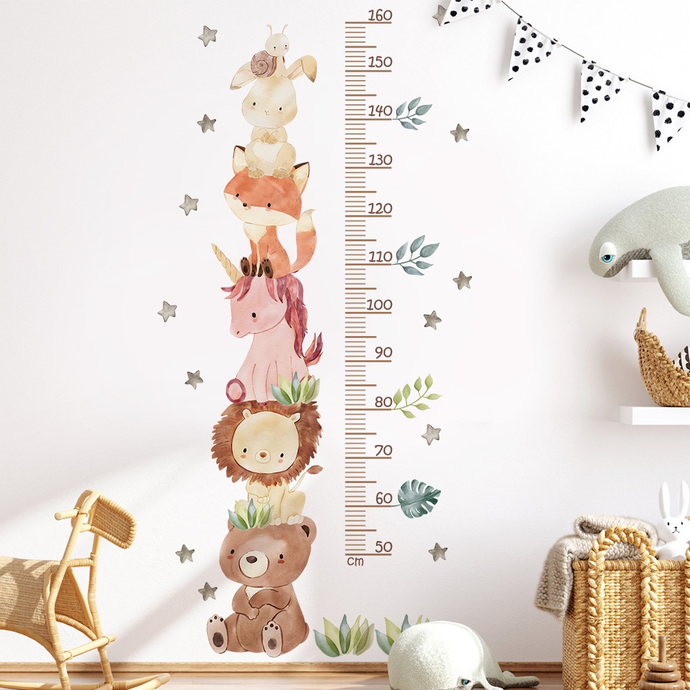 Decal Dán Tường Đo Chiều Cao Động Vật Trong Rừng Đáng Yêu Có Keo Sẵn 65x135cm - Trang Trí Phòng Bé