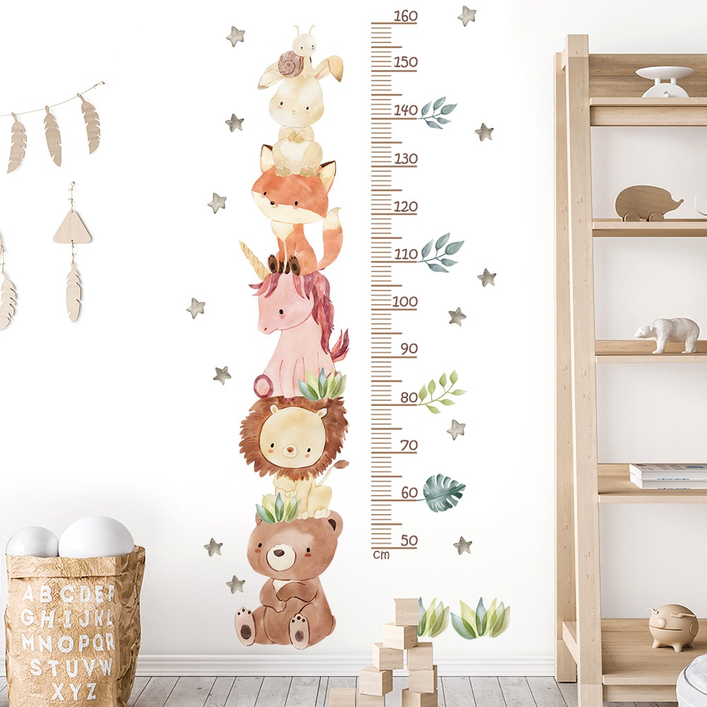 Decal Dán Tường Đo Chiều Cao Động Vật Trong Rừng Đáng Yêu Có Keo Sẵn 65x135cm - Trang Trí Phòng Bé