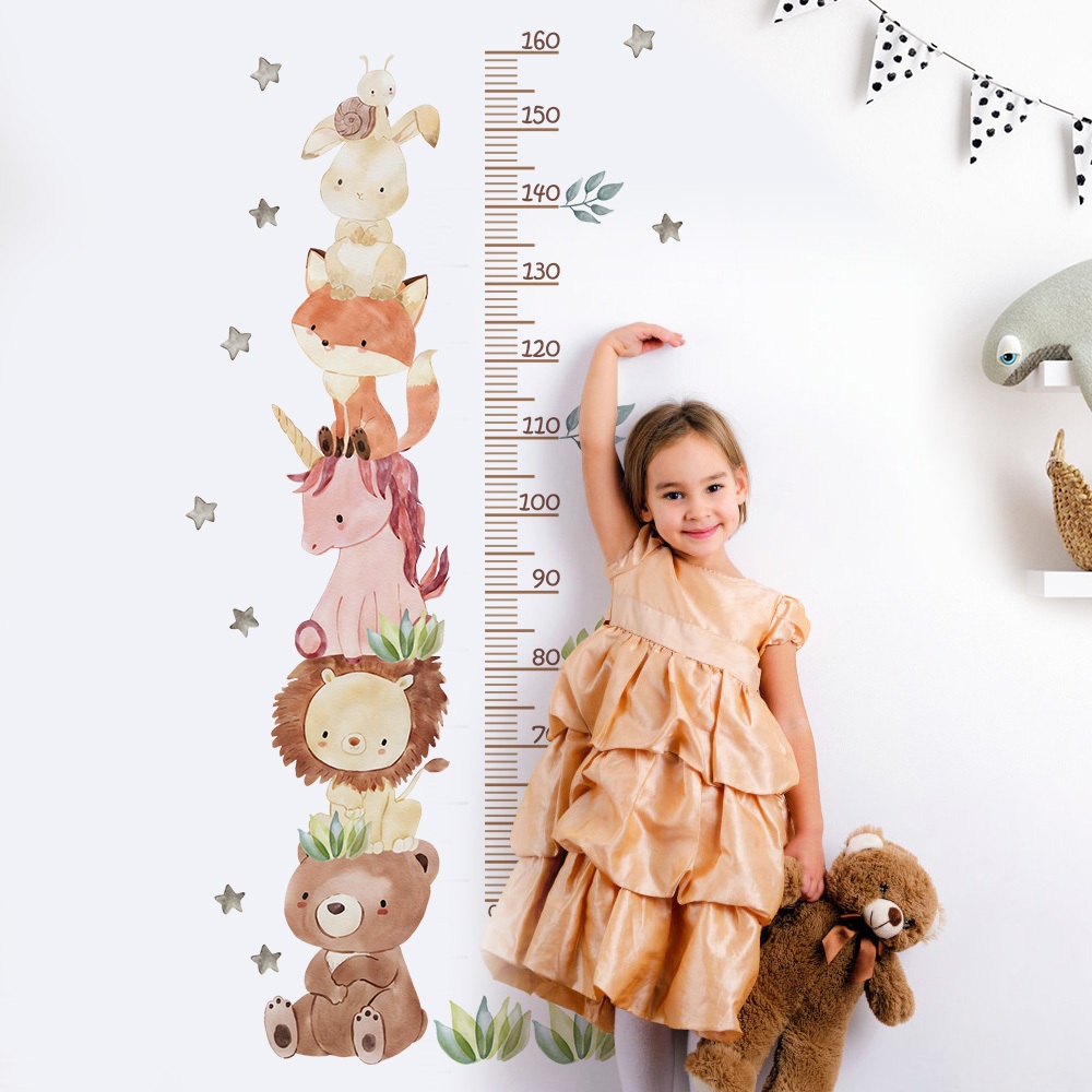 Decal Dán Tường Đo Chiều Cao Động Vật Trong Rừng Đáng Yêu Có Keo Sẵn 65x135cm - Trang Trí Phòng Bé