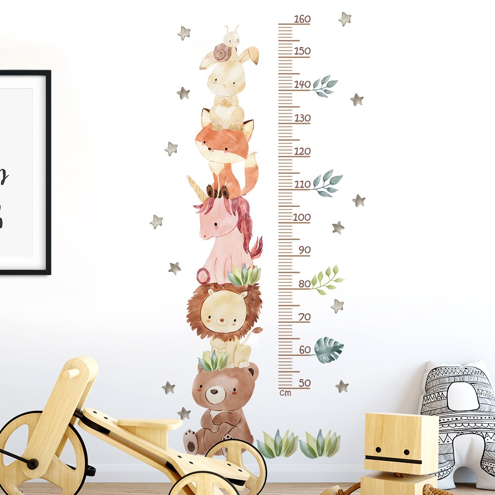 Decal Dán Tường Đo Chiều Cao Động Vật Trong Rừng Đáng Yêu Có Keo Sẵn 65x135cm - Trang Trí Phòng Bé