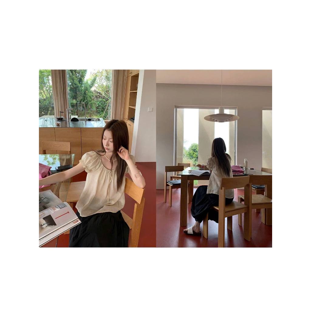 𝗦𝗲𝗹𝗲𝗻 𝗟𝗶𝗻𝗲𝗻- Áo Linen tay phồng thắt nơ