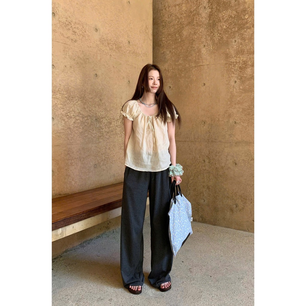 𝗦𝗲𝗹𝗲𝗻 𝗟𝗶𝗻𝗲𝗻- Áo Linen tay phồng thắt nơ