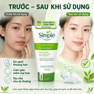 Combo sữa rửa mặt + nước tẩy trang Simple cho da dầu mụn, giảm nhờn, làm sạch da mặt, ngừa mụn ẩn