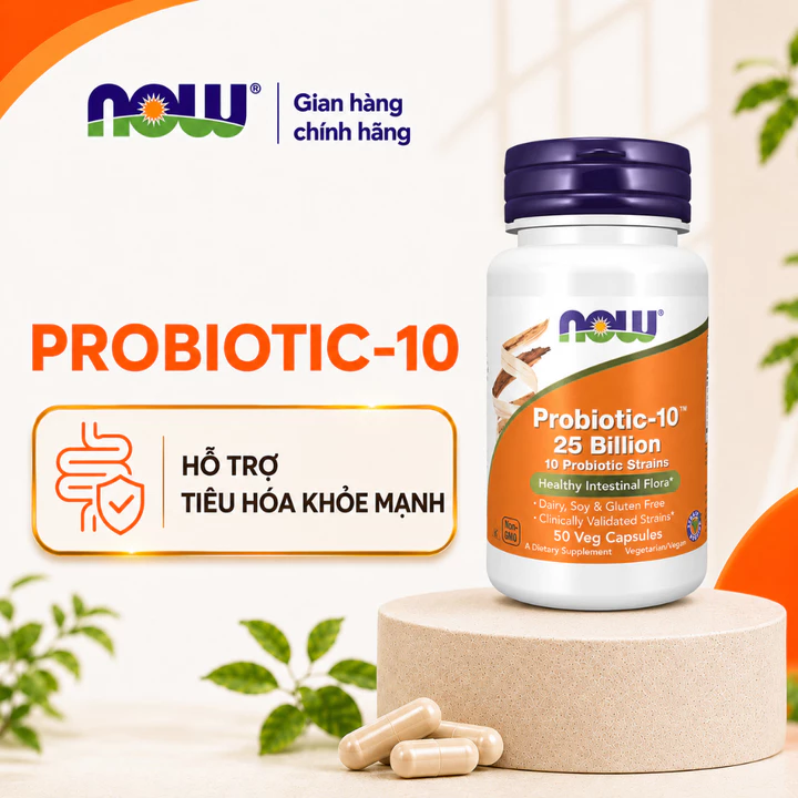 (đủ bill) Men vi sinh Now Probiotic (Mỹ) chứa 10 chủng lợi khuẩn hỗ trợ hệ tiêu hóa, tăng đề kháng