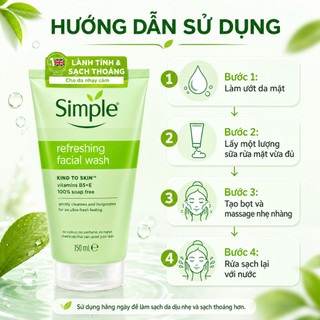 Combo sữa rửa mặt + nước tẩy trang Simple cho da dầu mụn, giảm nhờn, làm sạch da mặt, ngừa mụn ẩn