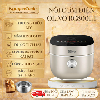 Nồi Cơm Điện Cao Tần OLIVO RC800IH 1.5L – Lòng Inox 316L, OLED Tiếng Việt, 14 Chế Độ, BH 24 Tháng