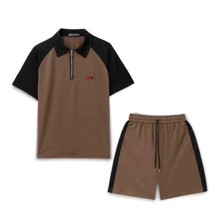 Bộ Đồ PoLo Nam Cộc Tay Pha Màu Kéo Khóa Quần Short Chất Liệu Cotton Cá Sấu Dày Dặn Thoáng Mát