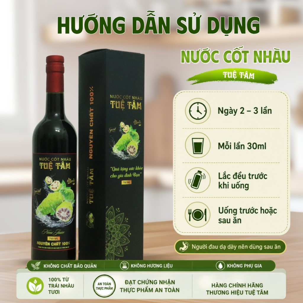 Nước Cốt Nhàu Tuệ Tâm 750ml chai thủy tinh an toàn hỗ trợ tiêu hóa và tăng đề kháng