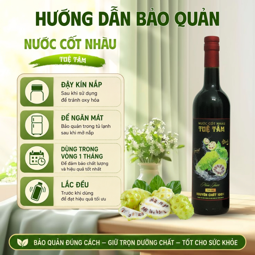 Nước Cốt Nhàu Tuệ Tâm 750ml chai thủy tinh an toàn hỗ trợ tiêu hóa và tăng đề kháng