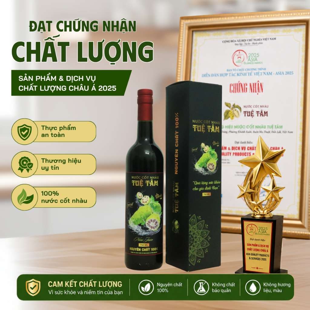 Nước Cốt Nhàu Tuệ Tâm 750ml chai thủy tinh an toàn hỗ trợ tiêu hóa và tăng đề kháng