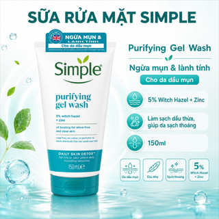 Combo sữa rửa mặt + nước tẩy trang Simple cho da dầu mụn, giảm nhờn, làm sạch da mặt, ngừa mụn ẩn