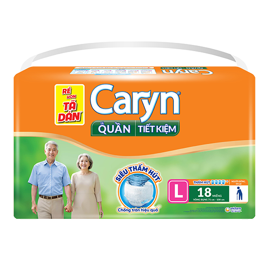 Tã/bỉm Dán Quần Caryn Tiết Kiệm ngày và đêm siêu thấm hút L10/L18 cho người già và mẹ sau sinh