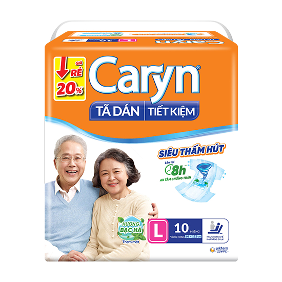 Tã/bỉm Dán Quần Caryn Tiết Kiệm ngày và đêm siêu thấm hút L10/L18 cho người già và mẹ sau sinh