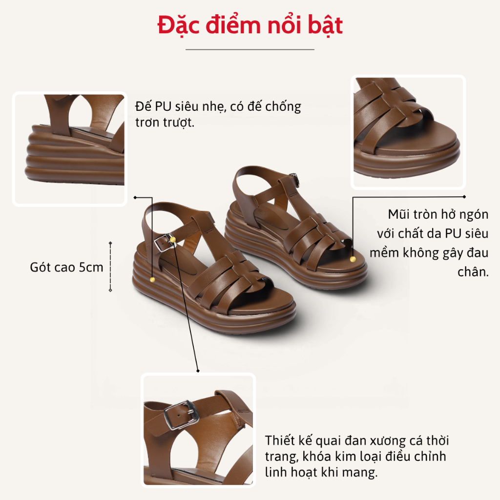 Giày Sandal Cao Gót Nữ 5cm Đế Xuồng Lượn Sóng Quai Đan Pixie H441