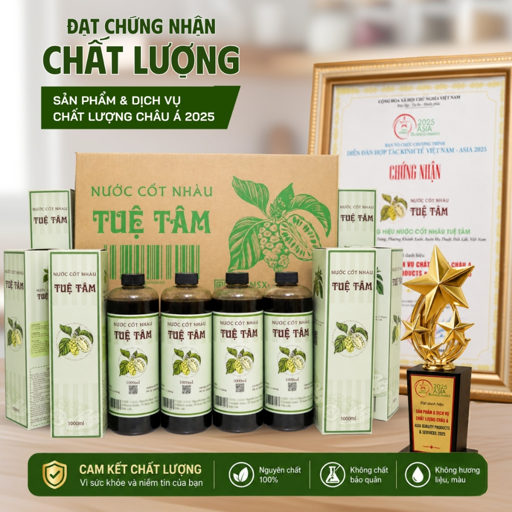 Thùng 12 chai Nước Cốt Nhàu Tuệ Tâm 100% từ trái nhàu tươi tốt cho sức khỏe - Chai 1000ml