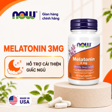 (đủ bill) Viên uống Melatonin 3mg Now của Mỹ (60 viên) tác dụng nhanh, hỗ trợ ngủ ngon, ngủ sâu giấc