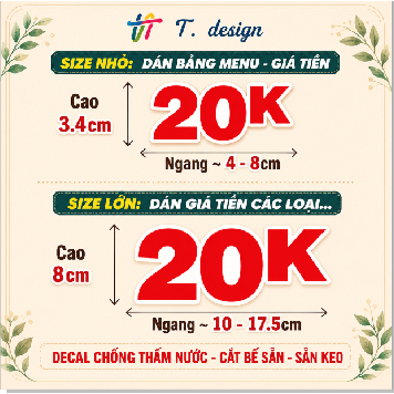 "Giao Đơn Từ 15k - Sticker Dán Giá Tiền Chống Nước, Decal Trang Trí Menu Kính Cho Quán Xe Đẩy"