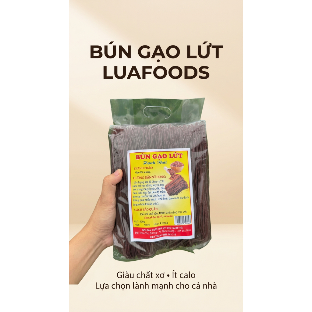 Bún Gạo Lứt Luafoods 1KG - Giàu Chất Xơ, Ít Calo - Eat Clean Giảm Cân, Healthy