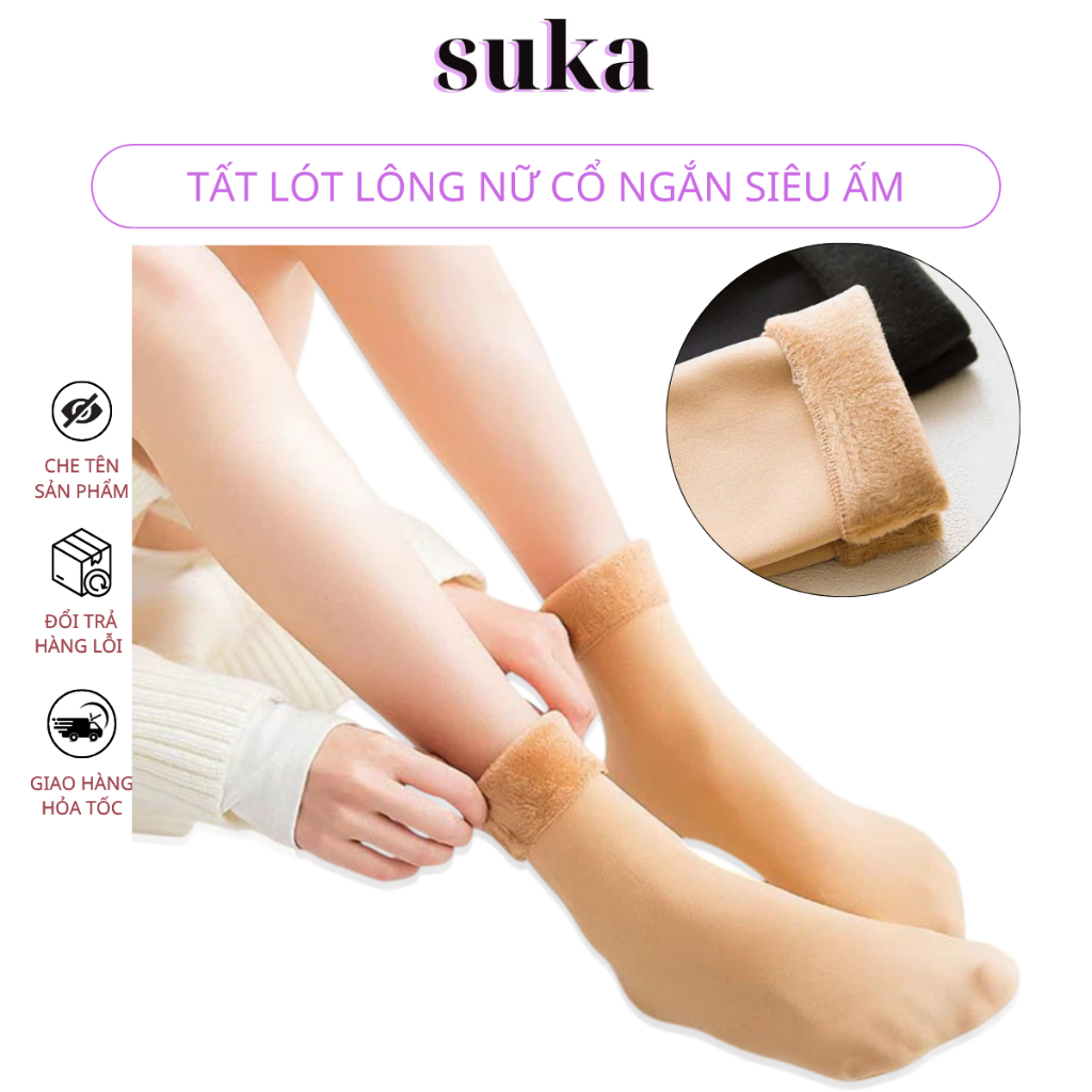 Tất lót lông nữ cổ ngắn siêu ấm, giữ nhiệt tốt cho mùa đông 345