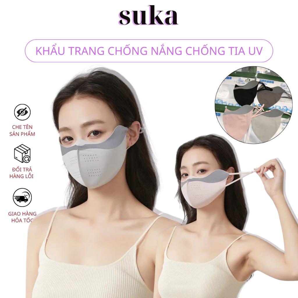 Khẩu trang Chống nắng Chống Tia UV 555 Chất Lụa Lạnh thoáng mát nam nữ đều thích hợp