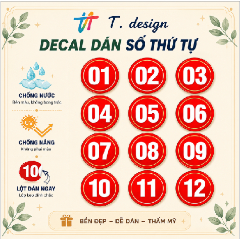 Decal Số Thứ Tự Chống Nước 🌈𝑭𝒓𝒆𝒆𝒔𝒉𝒊𝒑 Decal Số Dán Bàn, Dán Áo Sự Kiện, Dán Quán Trà Sữa, Cà Phê, Dán Tường, Gỗ