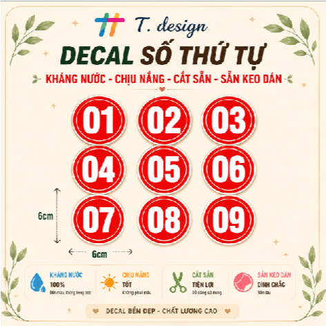 Decal Số Thứ Tự Chống Nước 🌈𝑭𝒓𝒆𝒆𝒔𝒉𝒊𝒑 Decal Số Dán Bàn, Dán Áo Sự Kiện, Dán Quán Trà Sữa, Cà Phê, Dán Tường, Gỗ