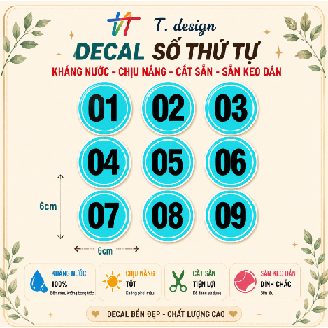 Decal Số Thứ Tự Chống Nước 🌈𝑭𝒓𝒆𝒆𝒔𝒉𝒊𝒑 Decal Số Dán Bàn, Dán Áo Sự Kiện, Dán Quán Trà Sữa, Cà Phê, Dán Tường, Gỗ