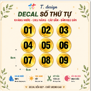 Decal Số Thứ Tự Chống Nước 🌈𝑭𝒓𝒆𝒆𝒔𝒉𝒊𝒑 Decal Số Dán Bàn, Dán Áo Sự Kiện, Dán Quán Trà Sữa, Cà Phê, Dán Tường, Gỗ