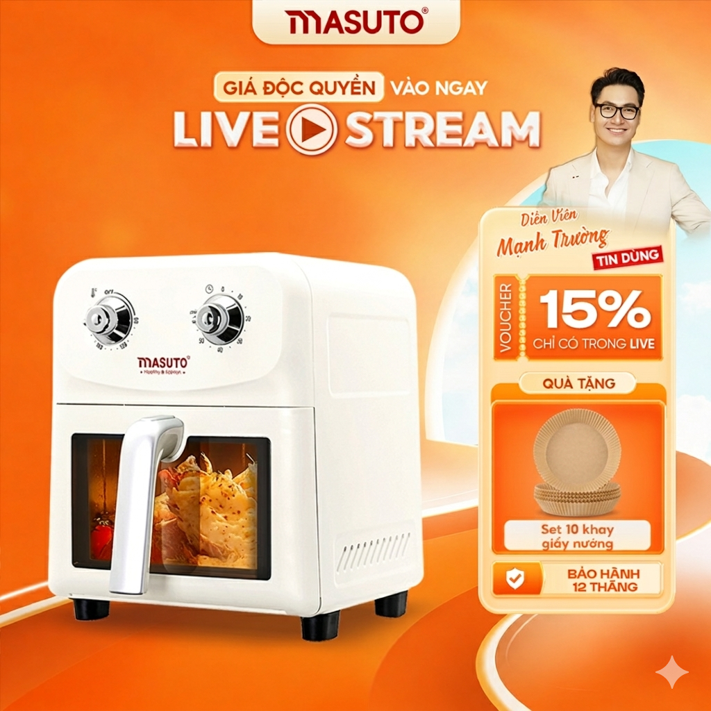 Nồi Chiên Không Dầu Masuto MSChef 6L cửa sổ kính vỏ máy kim loại 1500W ...