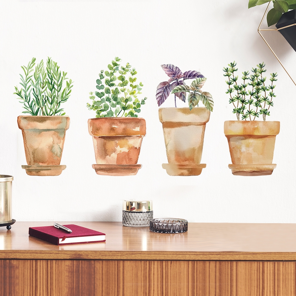 Decal Dán Tường Chậu Cây Xanh Có Keo Sẵn 30x60cm - Trang Trí Không Gian Bếp Tươi Mát